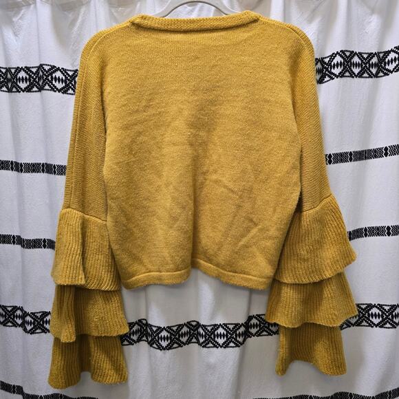 Forever 21 Contemporary yellow knit ruffle long sleeve sweater crew neck small - Picture 8 of 11